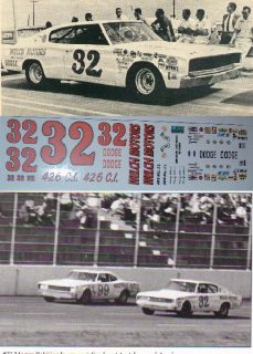 Marty Robbins #32 Welch Motors 1967 Dodge Charger 1/24 scale decals