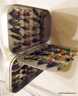 Wheatley Metal Silmalloy Salmon Fly Box with 80 flies 6 x 3 1 2 x 1