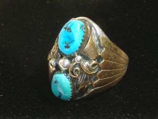 Native Turquoise Sterling Silver Ring signed M STERLING Arnold Maloney