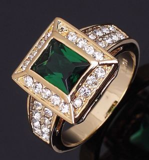 Jewelry Mans Green Emerald 10KT Yellow Gold Filled Ring Size 10 Gift