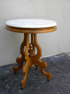 1880s Victorian Walnut Marble Top Side Table