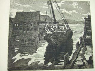 Joseph Margulies Pencil Signed Boat Aquatint Etching Lithograph Print