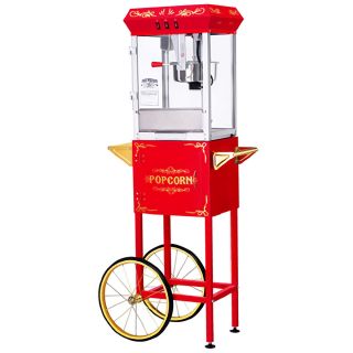 Red Foundation 8 oz Antique Style Popcorn Popper Machine Cart 8 Ounce