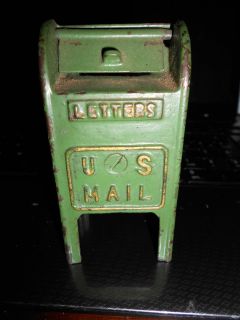 Old Hubley US Mail Standing Mailbox Penny Bank in Original Paint