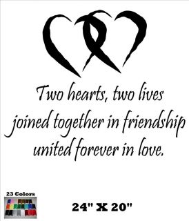  Decal Wall Decor Words Quote Two Hearts Love Friendship Marriage