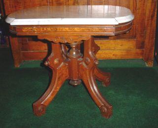 Petite Victorian Walnut Marble Top Stand Coffee Table
