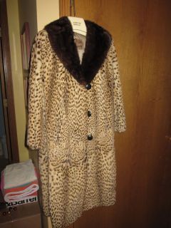 Marshall Field Vintage 60s Genuine Geoffrey Cat Fur Coat w Mink Collar