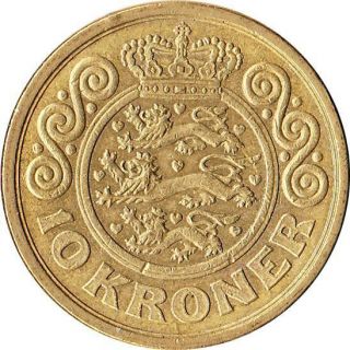 1995 Denmark 10 Kroner Coin Margrethe II KM 877