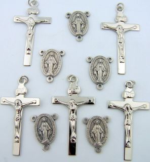Silver P Mary Rosary Center Piece Part Cross Lot Of 10 Catholic Gift