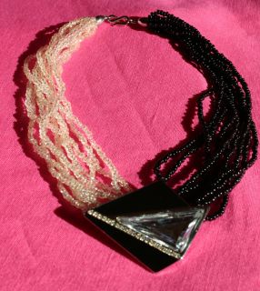 TRIFARI necklace KUNIO MATSUMOTO VINTAGE GLASS & Black enamel Free