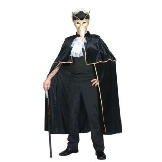 Mens Adult Fancy Dress Large Black Venetian Masquerade Ball Cape Gold