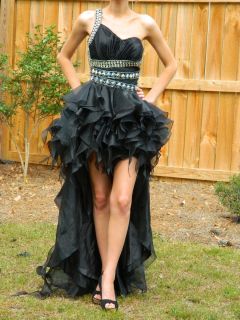 Dana Mathers Cassie prom dress one shoulder black high low short long