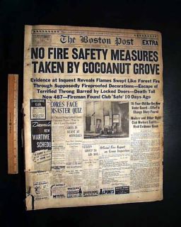 Cocoanut Grove Nightclub Boston MA Fire Holocaust Disaster 1942 WWII