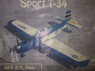 Sport T 34 Ace Radio Control Model Airplane Kit 1980s New Unassembled