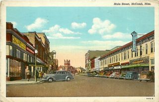MS McComb Main Street mailed 1942 Town View T79471