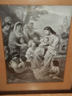 RARE Antique Picture of Jesus and Children Must Read Signed