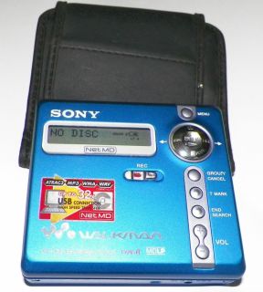  Portable MiniDisc Recorder player MZ N707 blue type R w case net MD