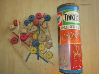 Vintage Wooden Tinker Toys w Canister