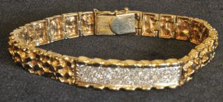 Mens 14 K Gold Nugget and Diamond Bracelet