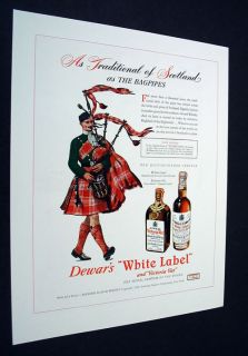 1947 Dewars Clan Menzies Bagpipes Scotch White Label Ad