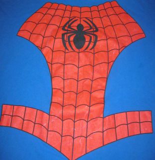 Spiderman Marvel Comics Super Hero Costume Front Mens Blue Faded T