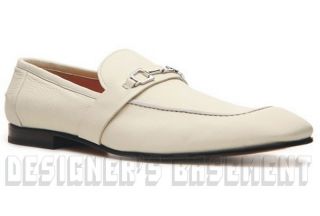 GUCCI mens 8 off white LEATHER metal Logo HORSEBIT Loafers shoes NIB
