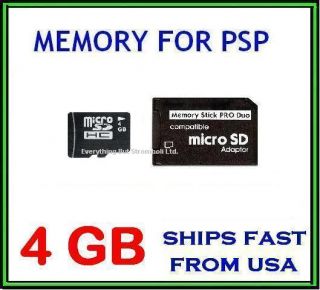 MEMORY STICK PRO DUO ADAPTER 4GB MICRO SD CARD FOR Sony PSP CYBERSHOT