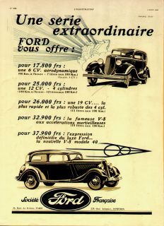 1933 Ford Sedan French Original Auto Ad RARE