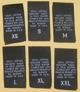 100 Pcs Black Woven Clothing Care Label Size Tag 100 Cotton XS s M L