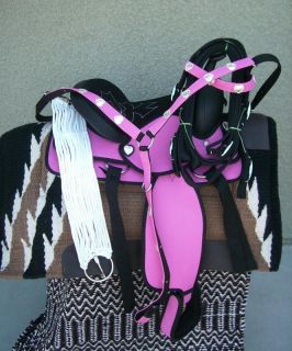 15 New Pink Synthetic Saddle with Bridle Breastcollor Girth Pkg