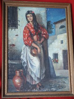 Vintage Mexican Woman Senoia Oil Painting