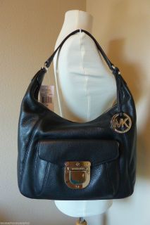 Michael Kors Black Leather Riley Shoulder Bag Hobo $378
