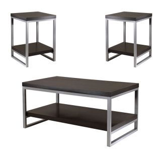 Black Modern Style Square End Tables Coffee Table Set Metal MDF