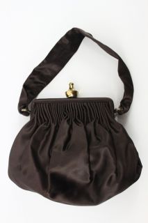 Vintage Evening Bag Purse Brown Chocolate Satin Michel Coronet Brass