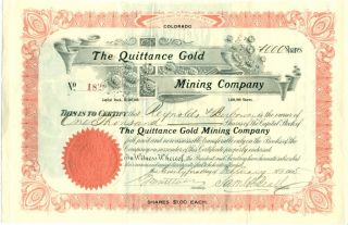 Quittance Gold Mining Co Colorado Stock Certificate