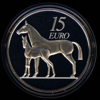 15 Euro Irish Hunter Horse Silver Proof Percy Metcalfe COA UNC