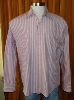 Michael Brandon Long Sleeve Pink Black Cotton Stripe Shirt Mens XXL 18