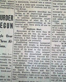 1938 Newspaper MIDVALE UT School Bus   Train ACCIDENT Riverton South
