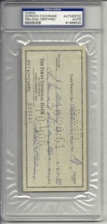 Mickey Cochrane Autographed Signed Personal Check Authentic PSA DNA