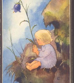 Mili Weber Fairy Child Holds Harebell Flower Fantasy Lovely Watercolor