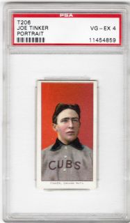 Joe Tinker Cubs HOF 1909 11 T206 Piedmont Back Portrait Card Graded