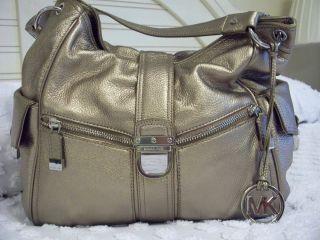Michael Kors Riley Metallic Leather Large Shoulder Bag Bronze $448