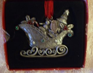 2007 St Nicholas Square Pewter Relief Ornament Christmas Sled w Gifts