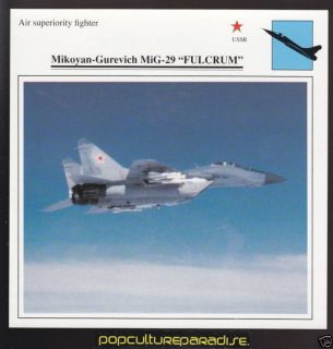 Mikoyan Gurevich MIG 29 Fulcrum Airplane Picture Card