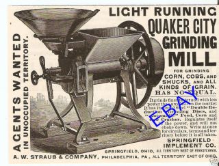 1890 Straub Quaker City Grinding Mill Ad Feed Grinder
