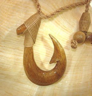 Genuine Hawaiian Makau Koa Wood Fish Hook Necklace Adjustable 2
