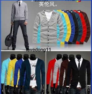 2012 Candy Colour Slim Fit V Neck Long Sleeves Mens Knitwear Cardigan