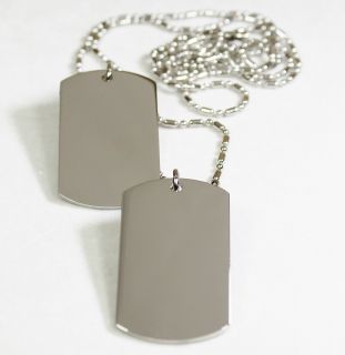 Plated Silver Tone Dog Tag Pendant Necklace Military Style