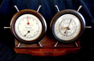 Antique Airguide Nautical SHIP Wheel Barometer Weather Station