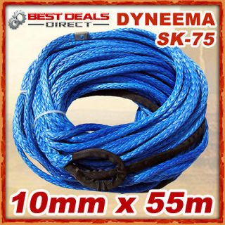 New Dyneema Winch Rope Sk75 Synthetic Cable 10mm x 55m 4WD Recovery